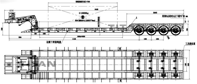 4 Axle 100 Tons Equipment Lowboy Trailers